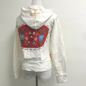 Joystick Johnny Was crystal dove cream red applique embroidered zip hoodie L